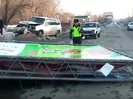 В Усть-Каменогорске автомобилист снес рекламную конструкцию