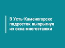 В Усть-Каменогорске подросток выпрыгнул из окна многоэтажки 